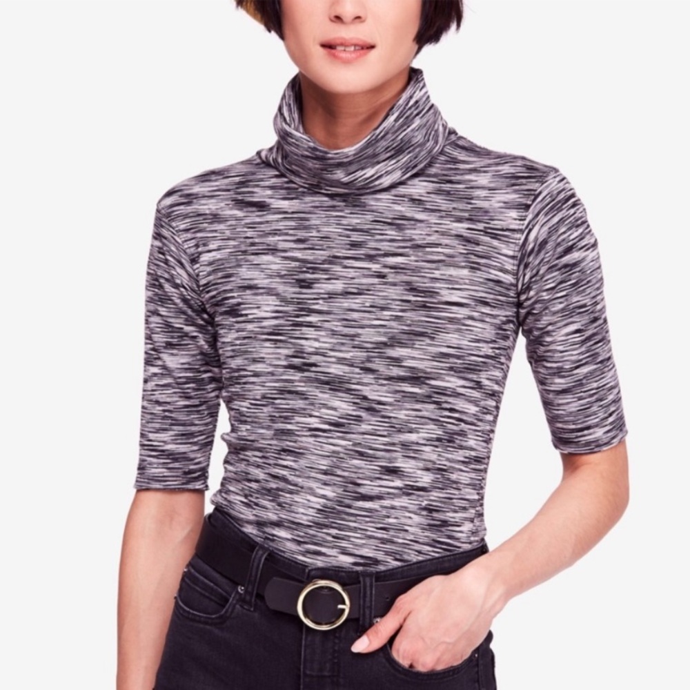 Free People Black and White Space Dyed Turtleneck Top